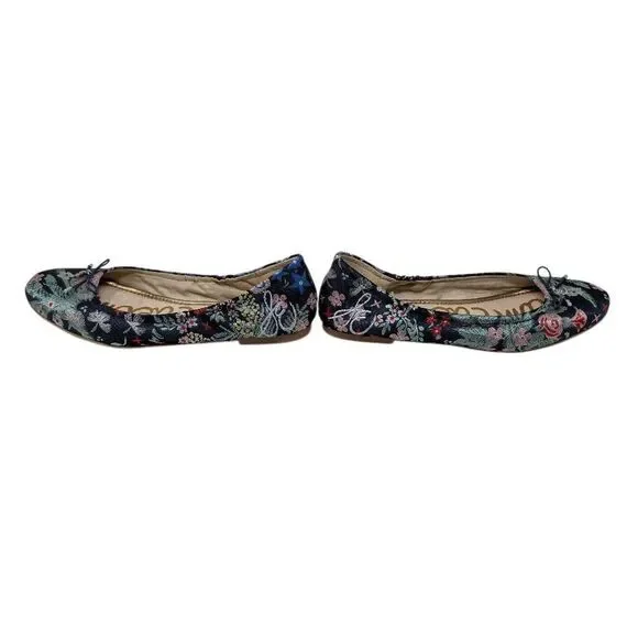 Sam Edelman 8M Blue Felicia Ballet Flats Floral Jacquard Satin Boho Evening - Picture 7 of 9